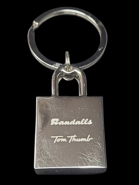 OLDER "Randalls-Tom Thumb" Silver Tone Keychain In The Shape Of A Grocery Bag